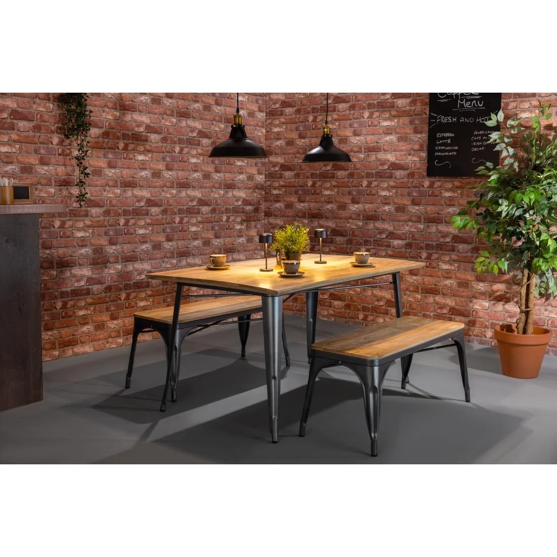 Bolero Bistro Dining Table Mango Wood Top Gunmetal Frame 1450mm - Image 12