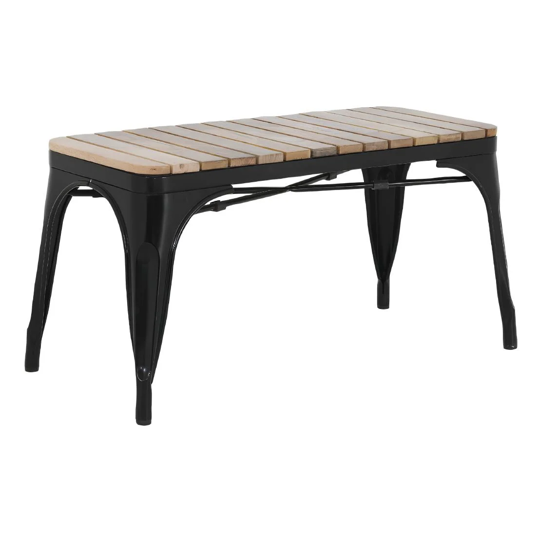 Bolero Bistro Indoor Bench Slatted Mango Wood & Black Frame 850mm (2 Pack)