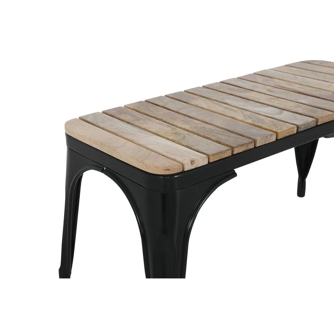 Bolero Bistro Indoor Bench Slatted Mango Wood & Black Frame 850mm (2 Pack) - Image 3