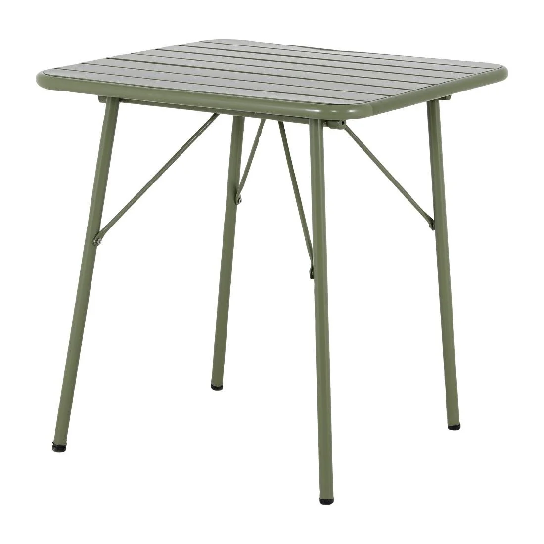 Bolero Amalfi Square Slatted Steel Folding Table Olive Green 700mm