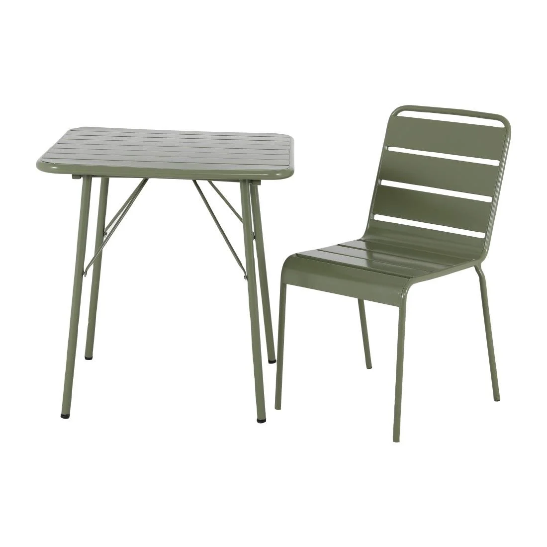 Bolero Amalfi Square Slatted Steel Folding Table Olive Green 700mm - Image 6