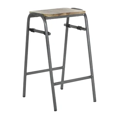 Bolero Cantina Compact Bar Stools with Mango Wood Seat Pad Gunmetal (4 Pack) - Image 6