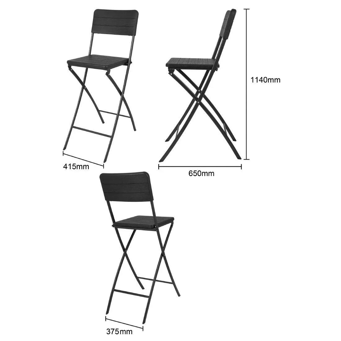 Bolero Folding Bar Chairs Black Wood-Effect (2 Pack) - Image 7