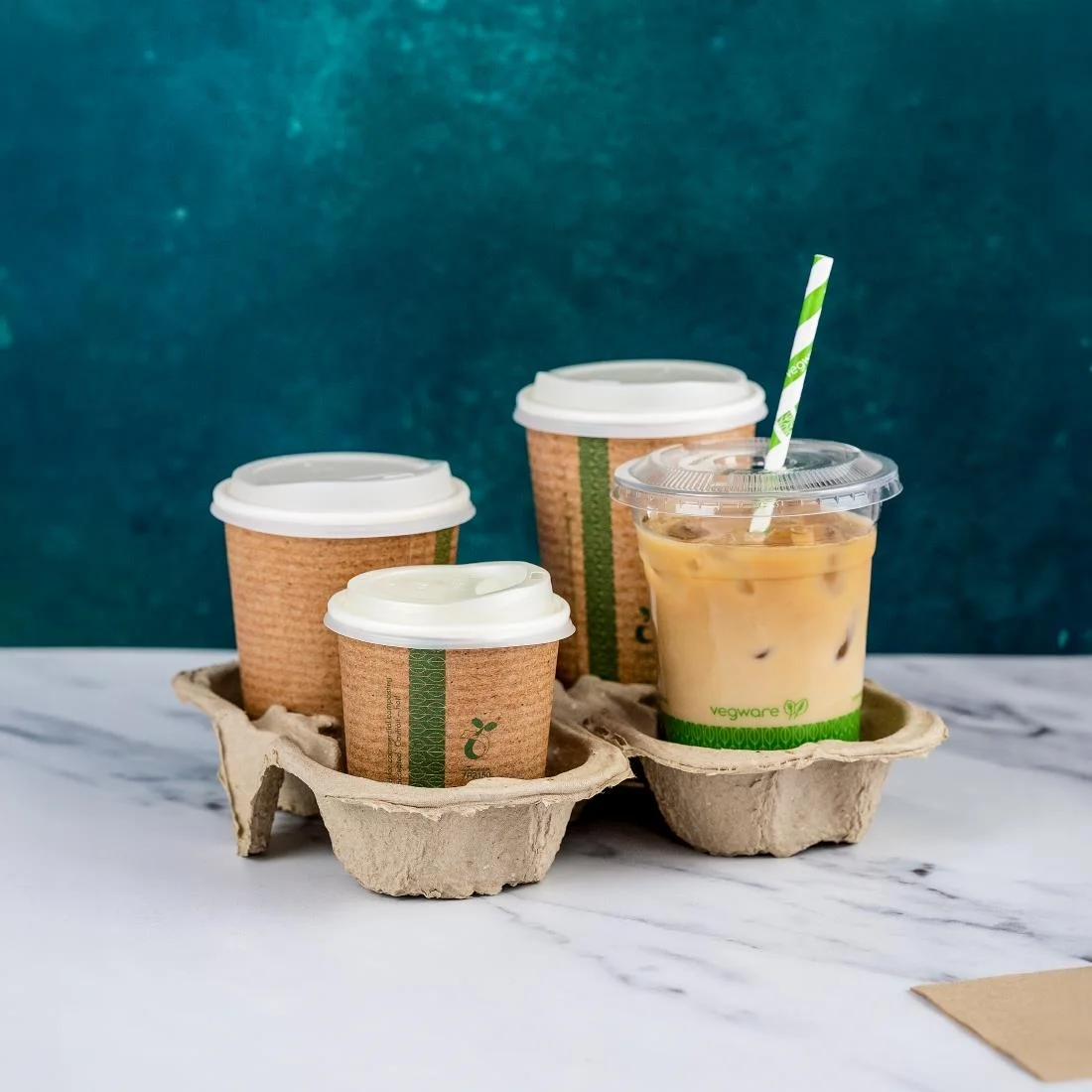 Vegware Moulded Pulp Fibre Splitable 4-Cup Carry Trays (160 Pack) - Image 2