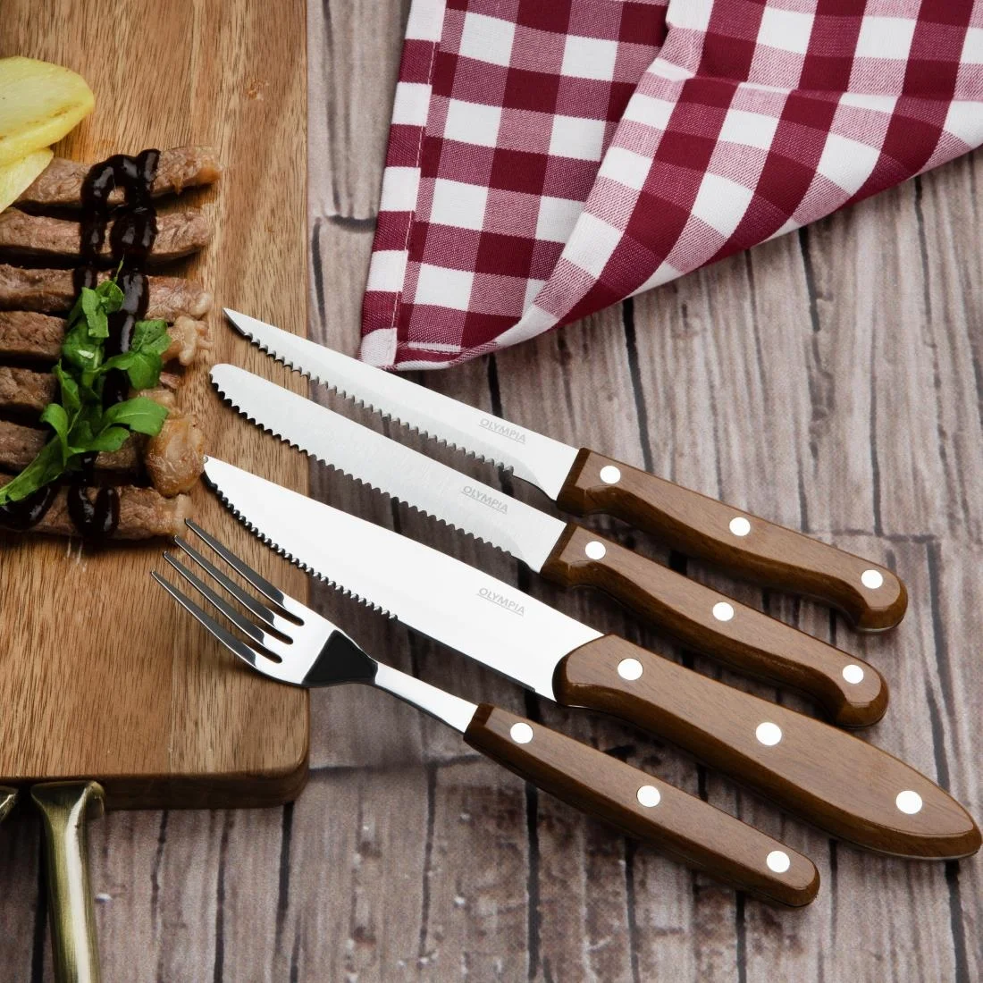 Olympia Jumbo Steak Knives with Wood Effect Handles (12 Pack) - Image 5
