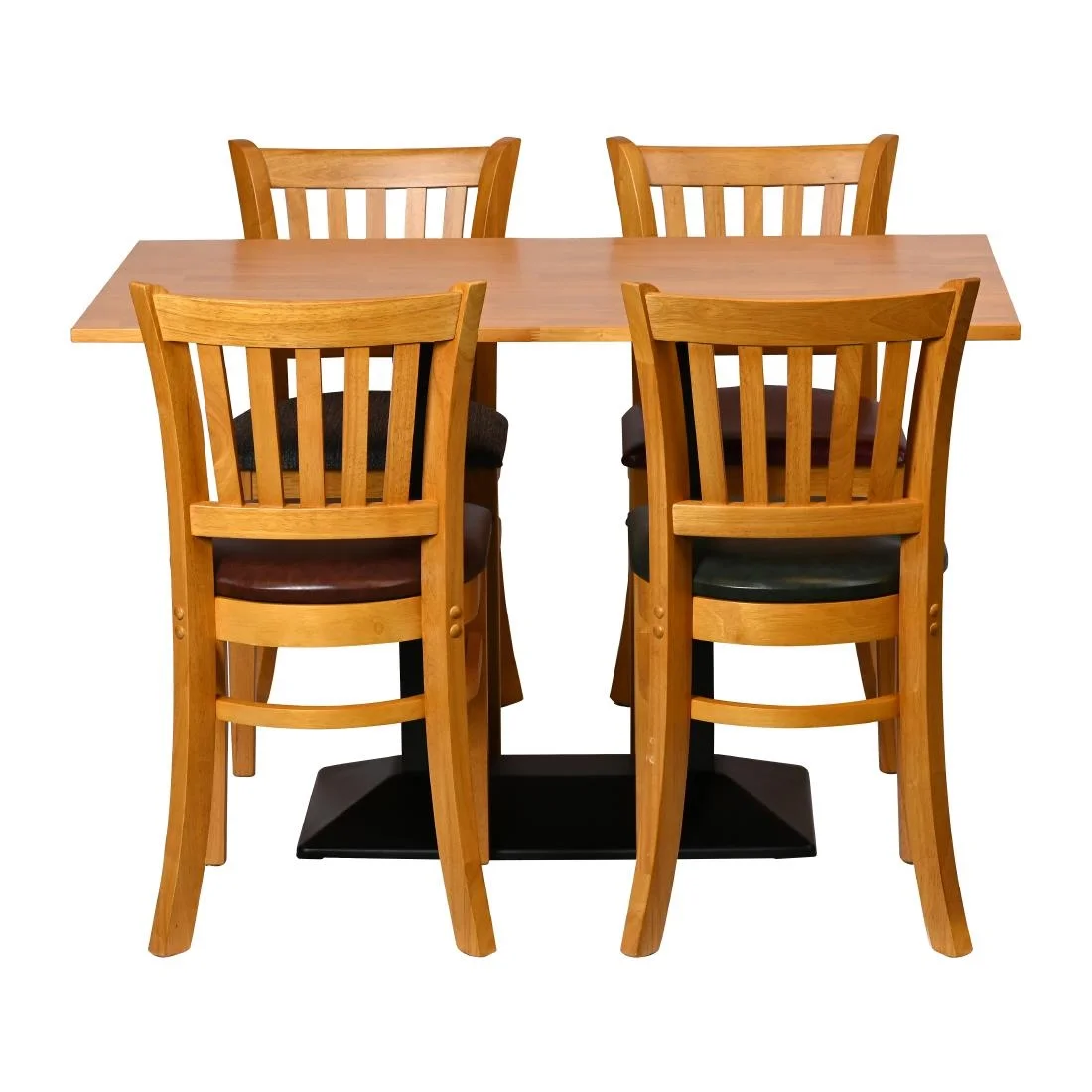 Turin Dining Table with 4 Manhattan Chairs in Soft Oak with Bison Bordeaux
