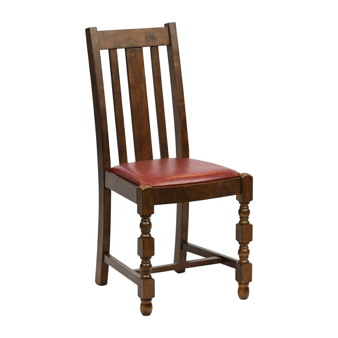 Thame Dining Chairs in Vintage Wood with Bison Bordeaux Seat (6 Pack) - Image 1