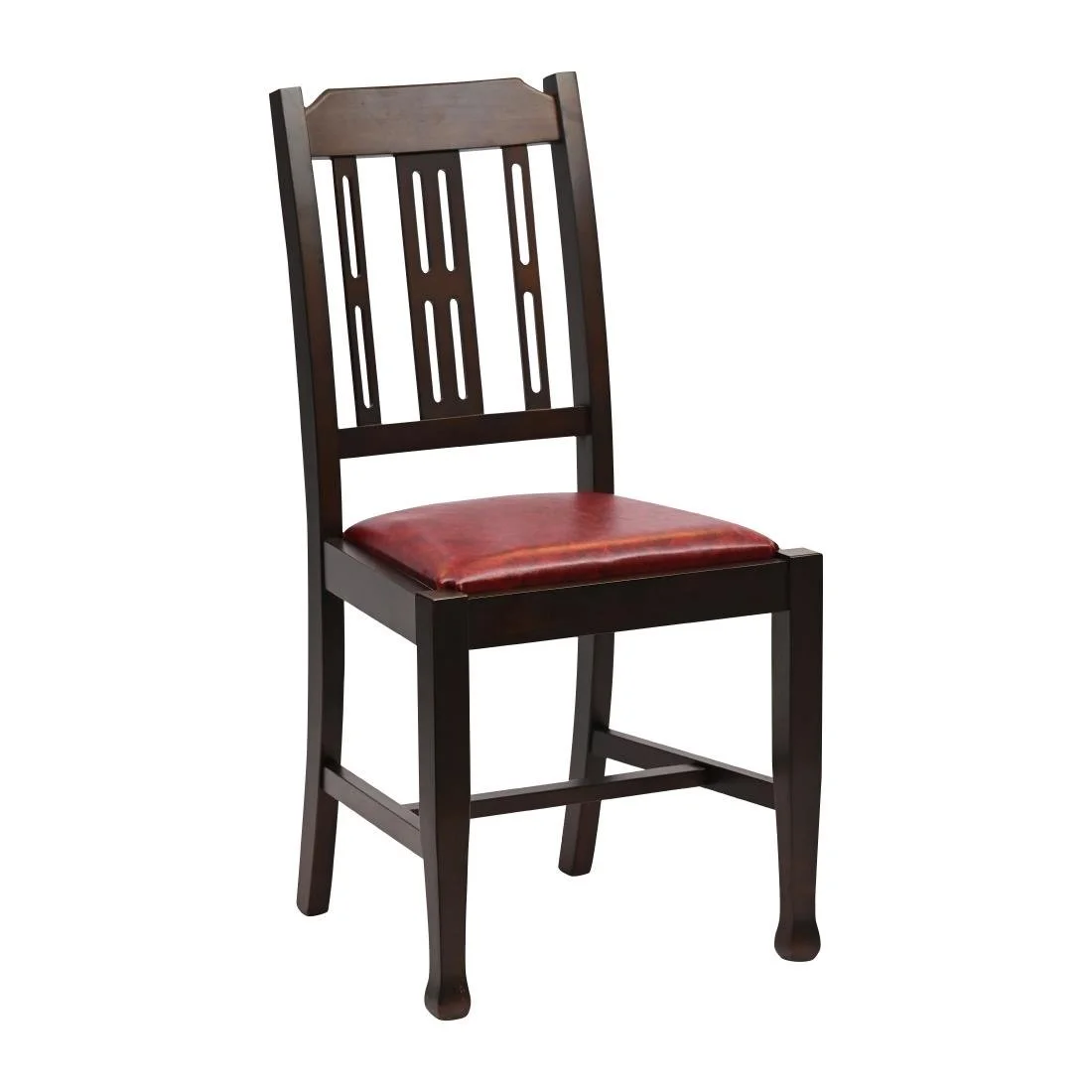 Lattice Back Dining Chairs in Dark Walnut with Bison Bordeaux Seat (6 Pack)