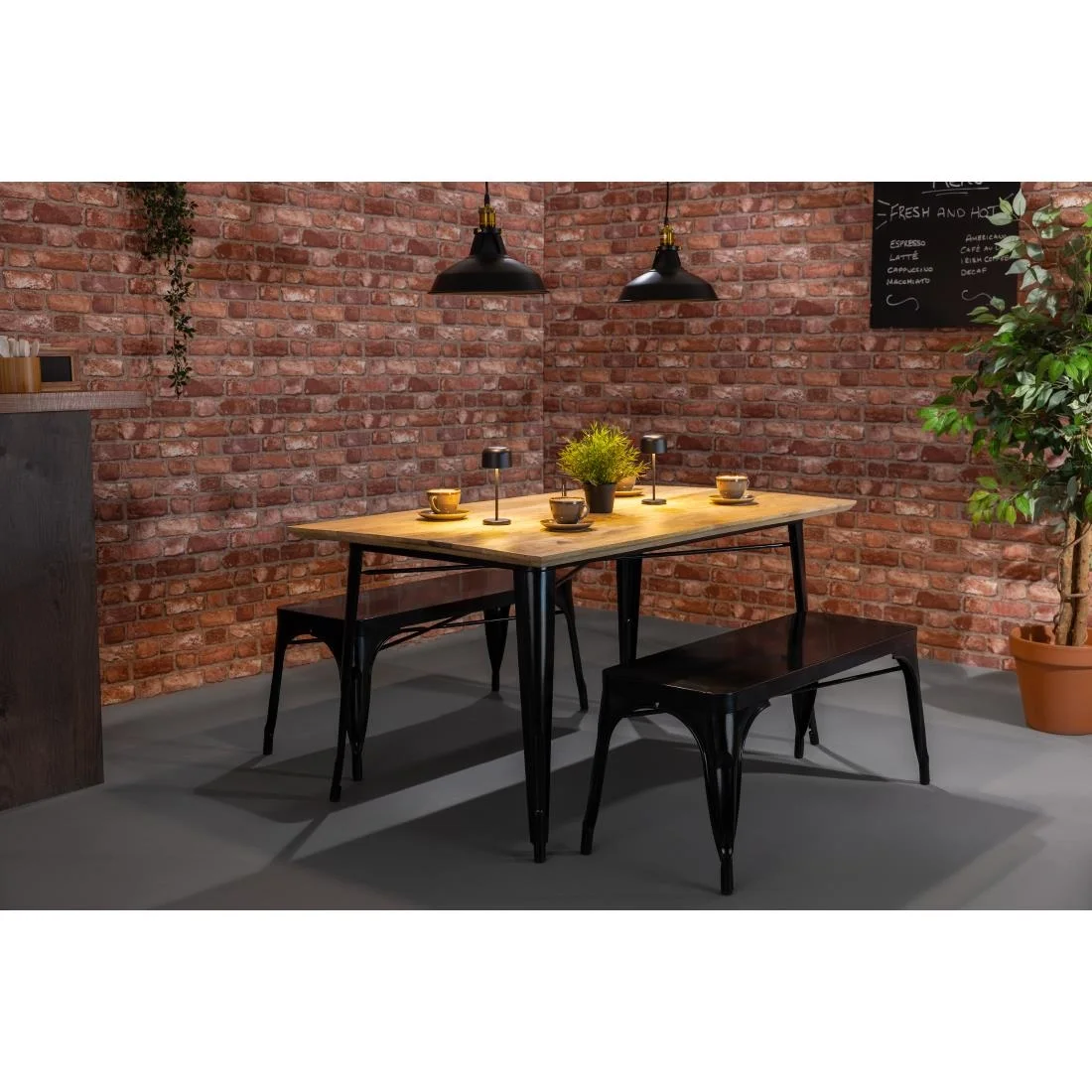 Bolero Bistro Dining Table Mango Wood Top Black Frame 1450mm - Image 16