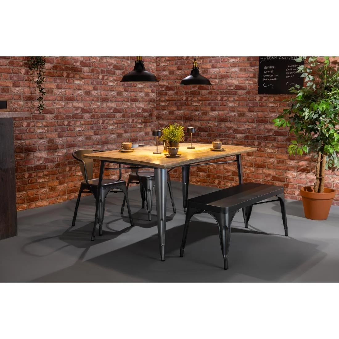 Bolero Bistro Dining Table Mango Wood Top Gunmetal Frame 1450mm - Image 14