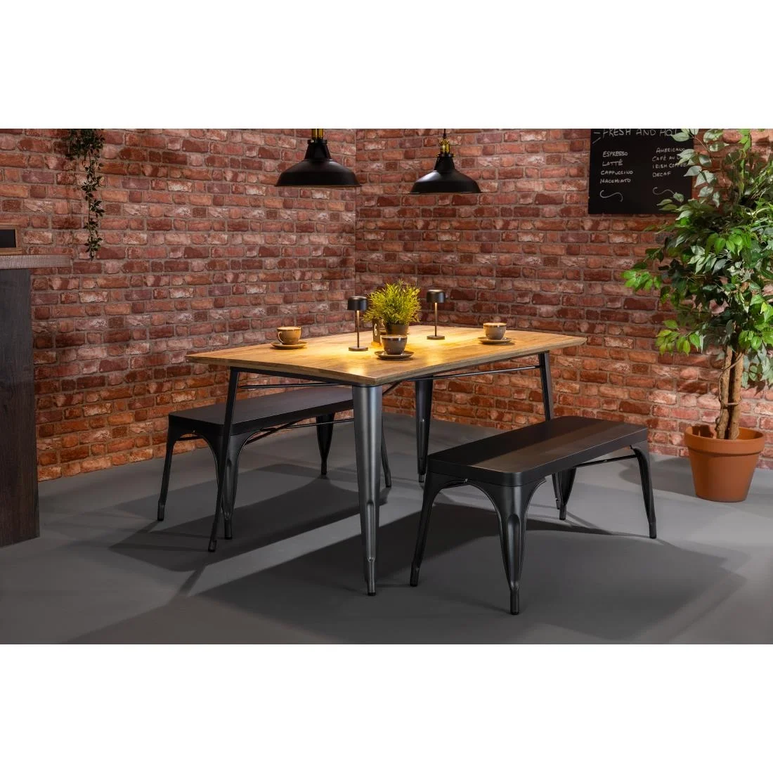 Bolero Bistro Dining Table Mango Wood Top Gunmetal Frame 1450mm - Image 13