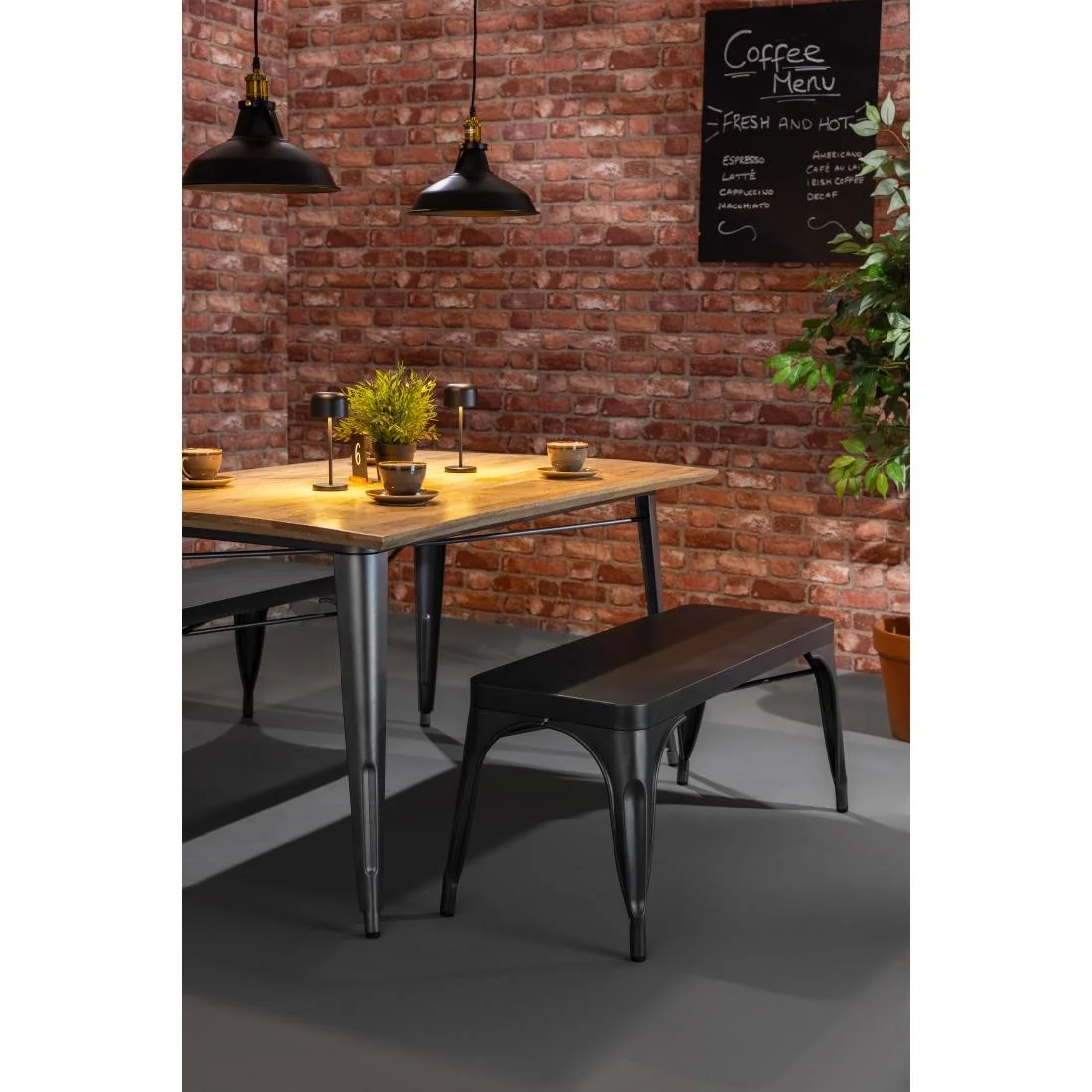 Bolero Bistro Dining Table Mango Wood Top Gunmetal Frame 1450mm - Image 15