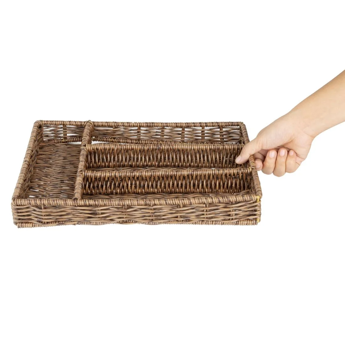 Olympia Polywicker Cutlery Organiser Dark Brown 340x250mm - Image 5
