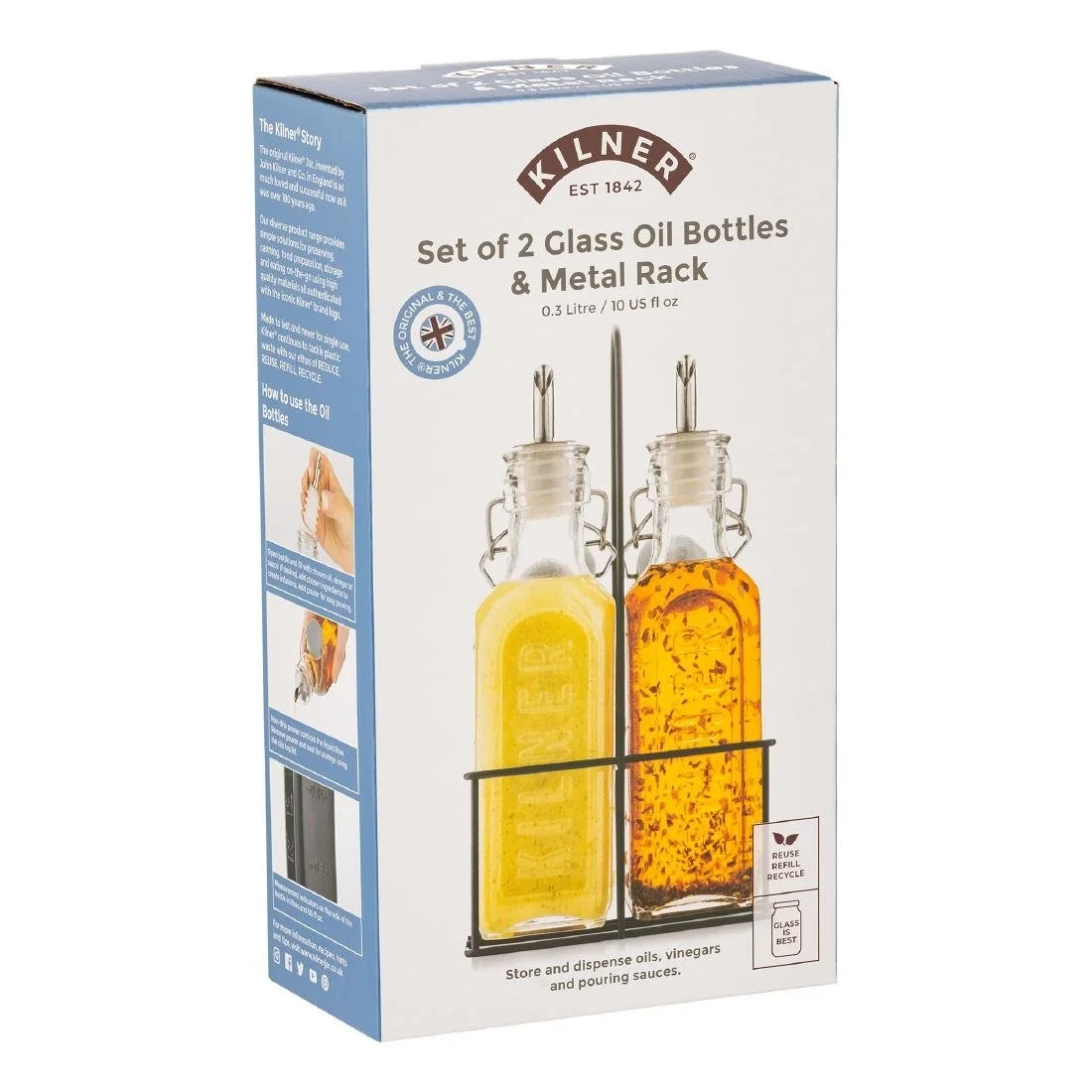 Kilner Oil Bottles and Metal Rack 300ml (2 Pack) - Image 2
