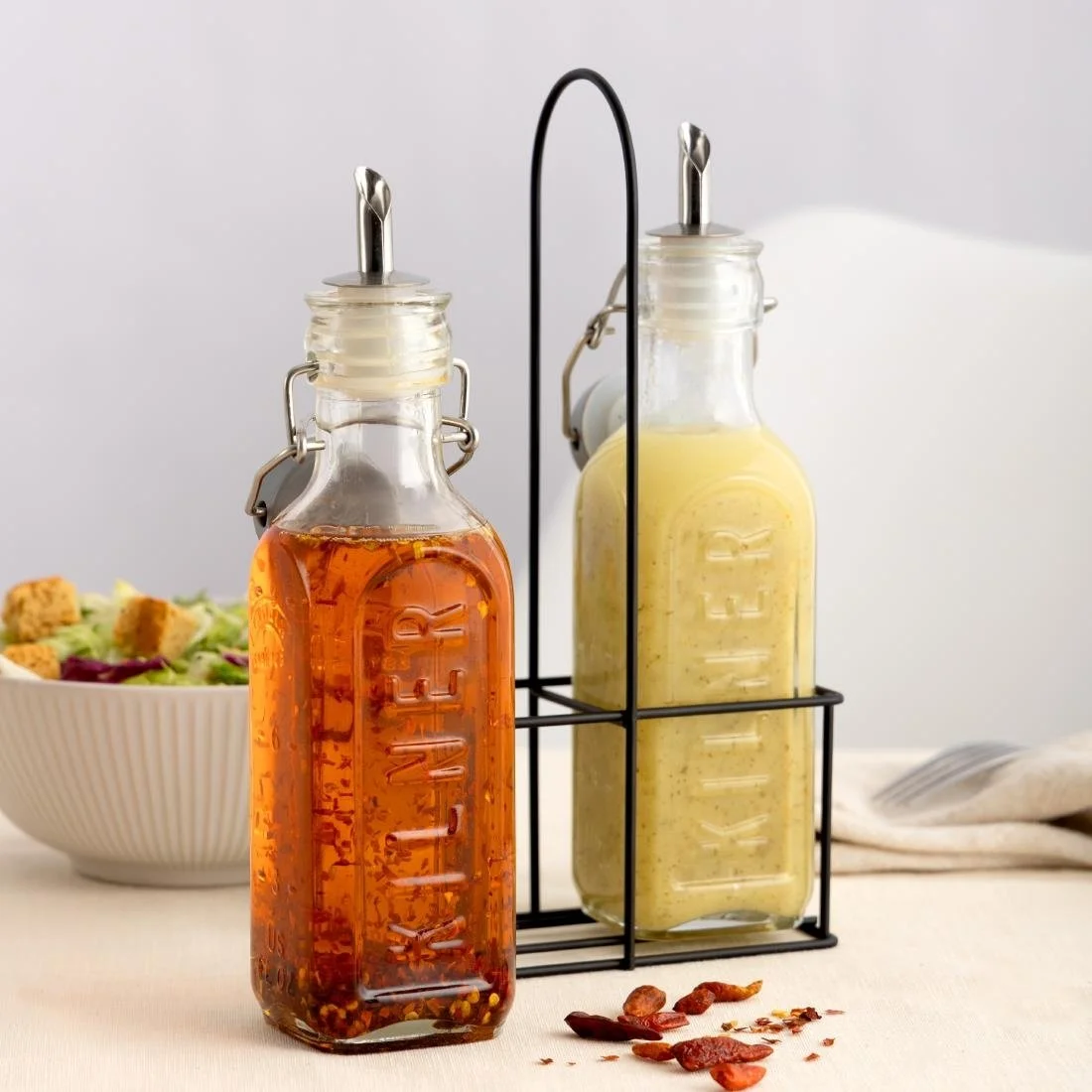 Kilner Oil Bottles and Metal Rack 300ml (2 Pack) - Image 4