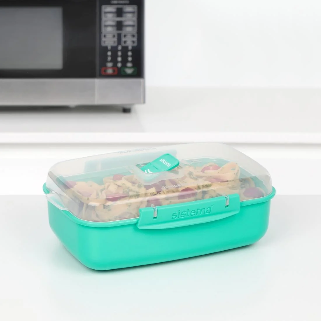 Sistema Minty Teal Microwave Rectangle Container 1.25Ltr ( 6 Pack) - Image 2