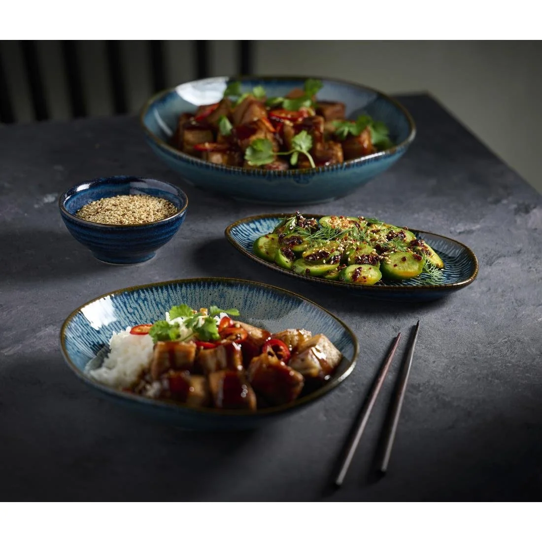 Churchill Envisage Cascade Sapphire Blue Natural Oblong Plates 219x130mm (6 Pack) - Image 2