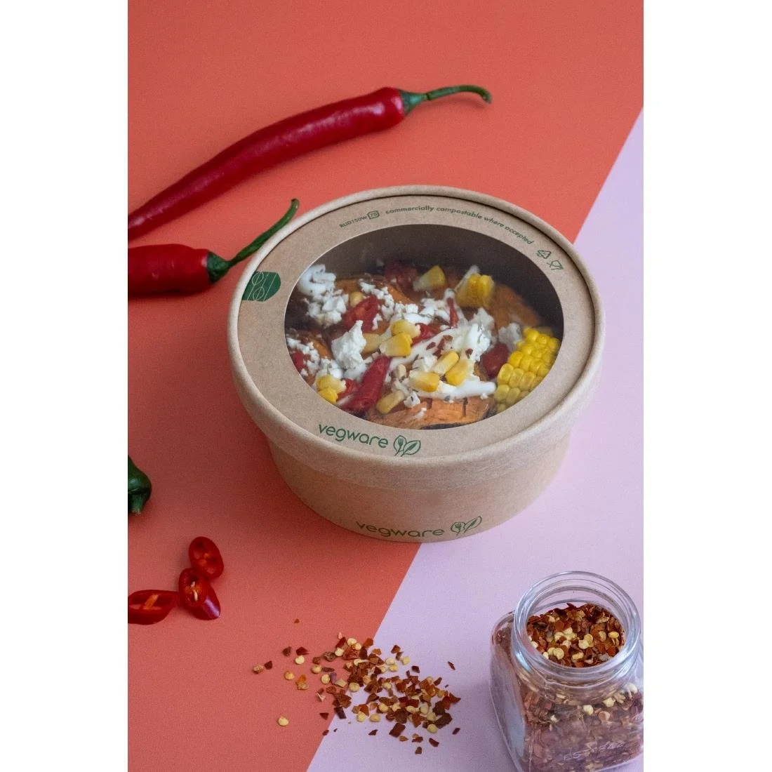 Vegware Round Paper Lids with Window Kraft 150-Series (300 Pack) - Image 2