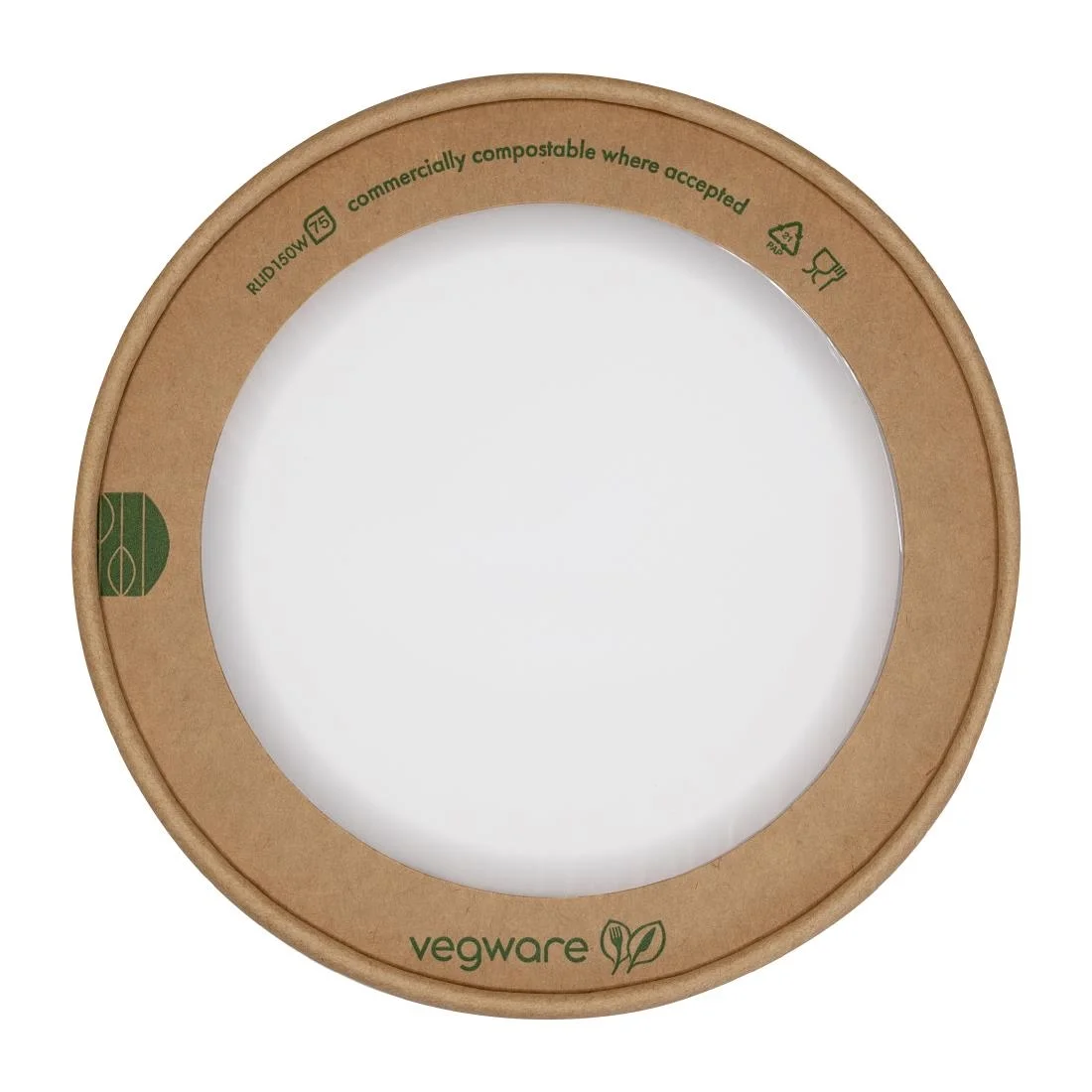 Vegware Round Paper Lids with Window Kraft 150-Series (300 Pack)