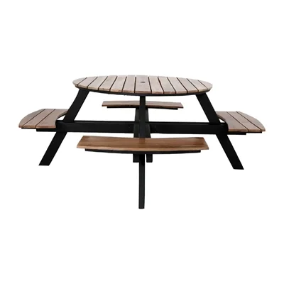 Bolero Acacia Round Picnic Table Bench Set - Image 3