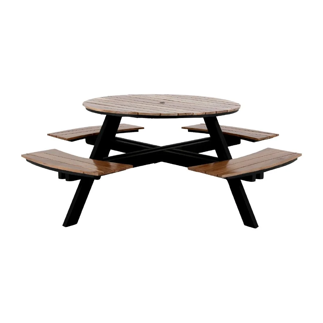 Bolero Acacia Round Picnic Table Bench Set - Image 2