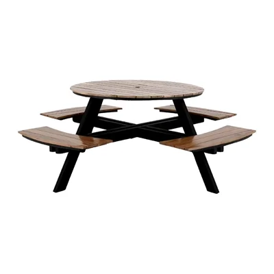 Bolero Acacia Round Picnic Table Bench Set - Image 4