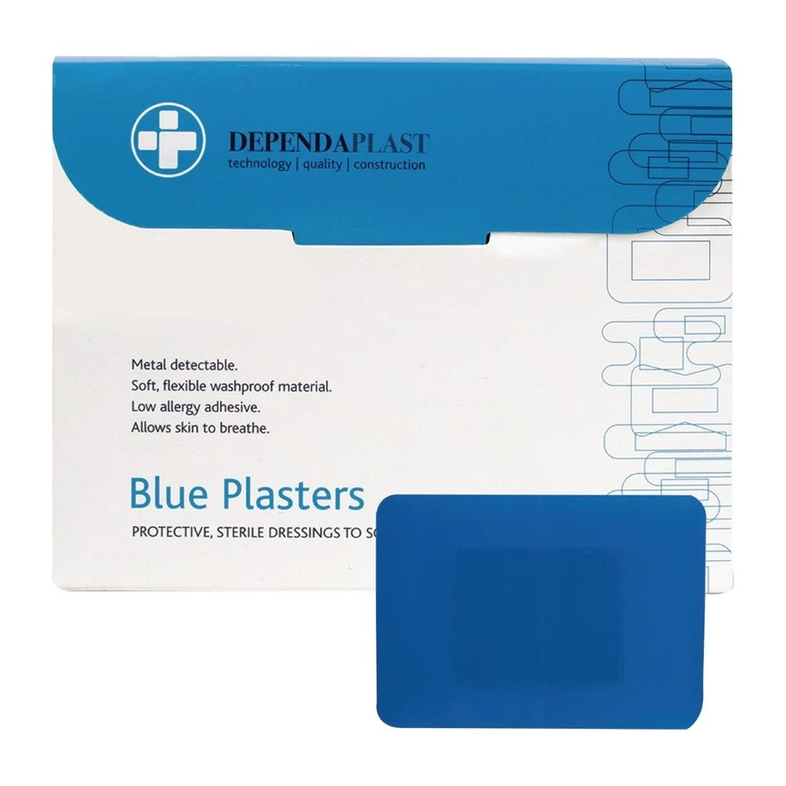 Dependaplast Blue Food Area Plasters 75x50mm ( 50 Pack)