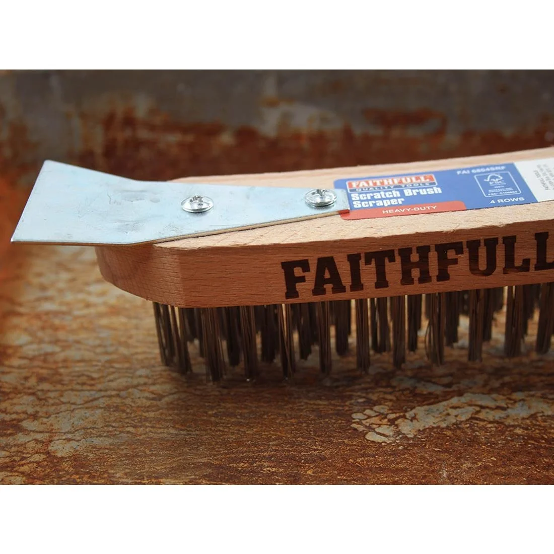 Faithfull Heavy Duty Wire Grill Brush 4 Row with Scraper - Image 4