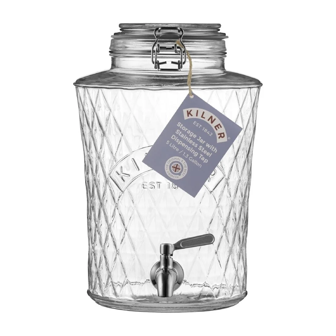 Kilner Clip Top Diamond Dispenser with Stainless Steel Tap 5Ltr - Image 2