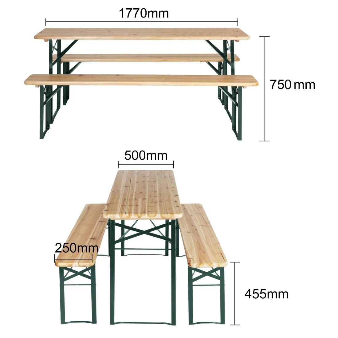 Bolero German Beer Bench and Table Set 1770x500mm - Image 2