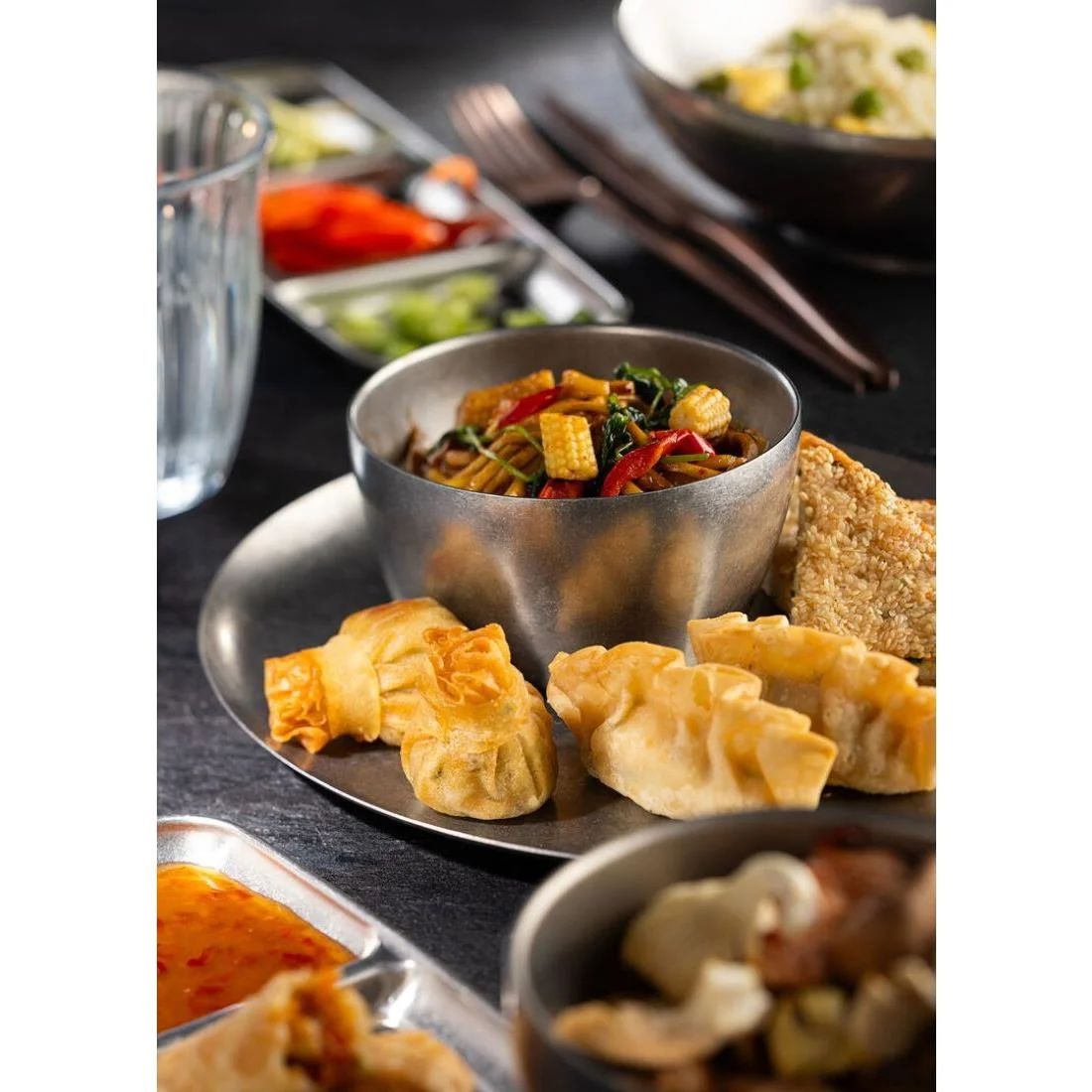Utopia Artemis Double Walled Bowls Rumbled Steel 110mm (6 Pack) - Image 2