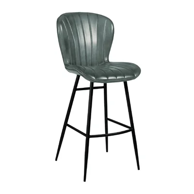 Lars Leather Bar Stool Steel Grey - Image 1