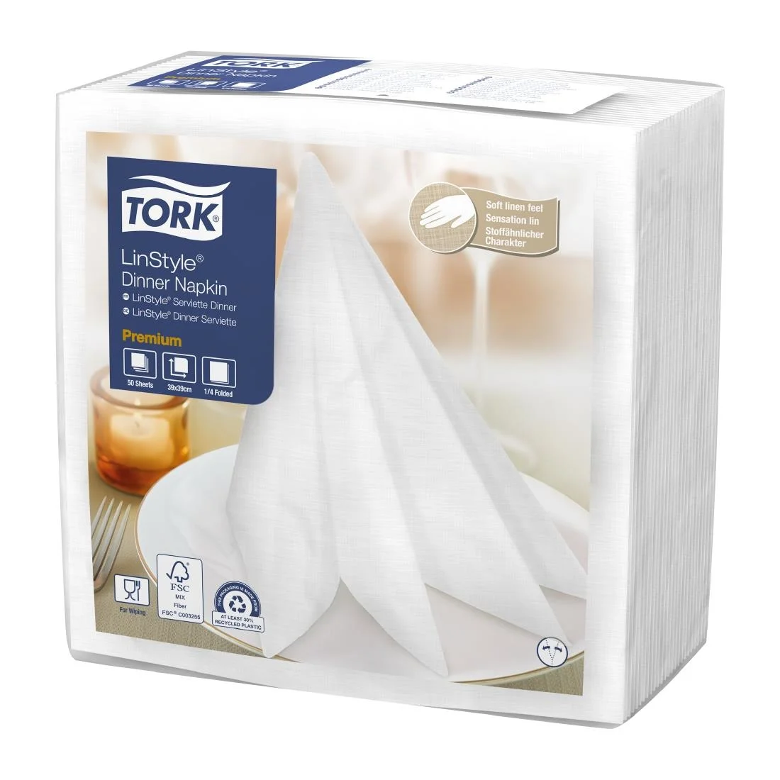 Tork LinStyle Dinner Napkins White 400x400mm (14 Pack)