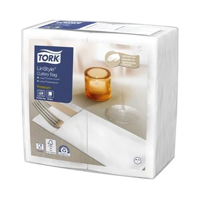 Tork LinStyle Cutlery Bag Napkins White (14 Pack) - Image 1