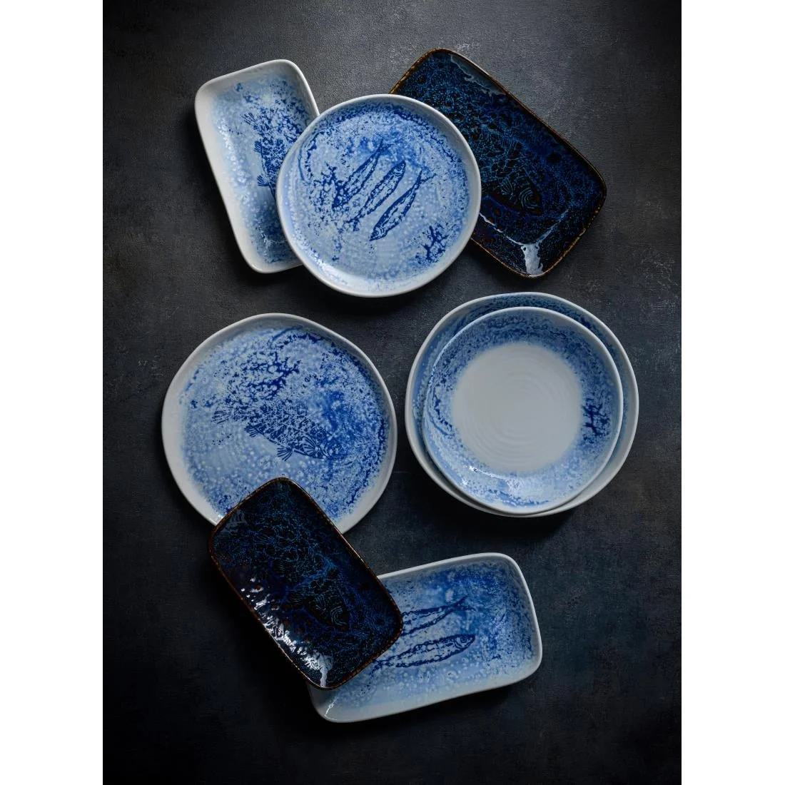 Churchill Inked Fresco Cascade Natural Deep Trays Blue 260x180mm (6 Pack) - Image 2