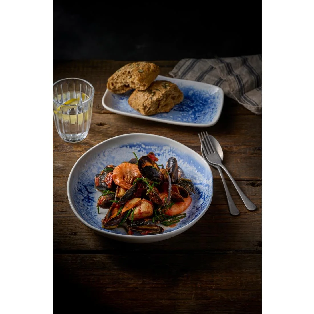 Churchill Inked Fresco Natural Walled Bowls Blue 250mm (6 Pack) - Image 4
