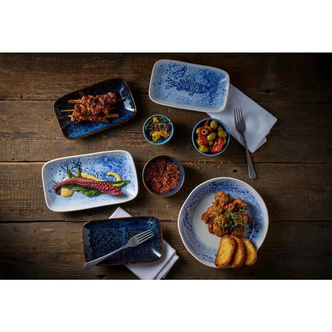 Churchill Inked Fresco Cascade Natural Deep Trays Blue 260x150mm (6 Pack) - Image 4