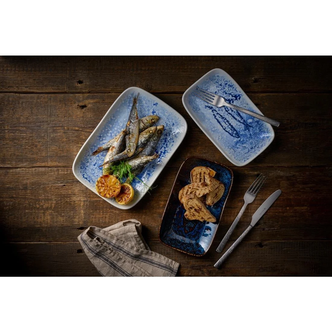 Churchill Inked Fresco Cascade Natural Deep Trays Blue 260x180mm (6 Pack) - Image 4