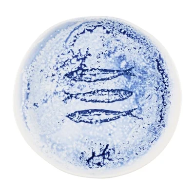 Churchill Inked Fresco Natural Footed Plates Blue 215mm (6 Pack) - Image 2