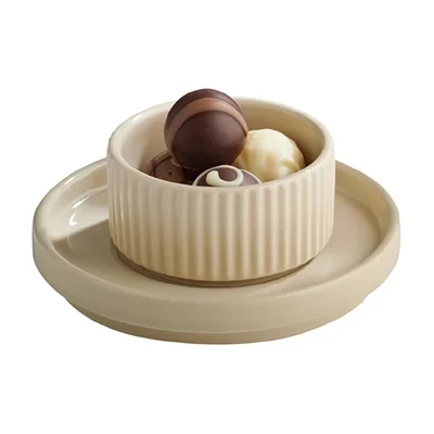 APS THE GRID Porcelain Espresso Saucers Sand 125mm (6 Pack) - Image 2