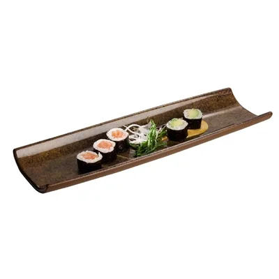 APS UMI Rectangular Tray/Sushi Board Brown 410x130mm - Image 2