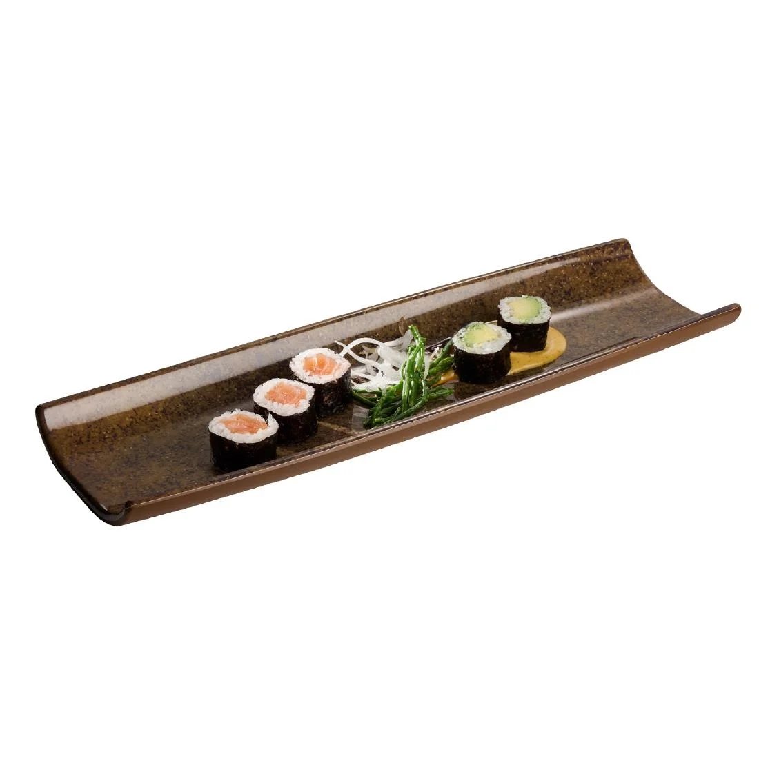 APS UMI Rectangular Tray/Sushi Board Brown 410x130mm - Image 3