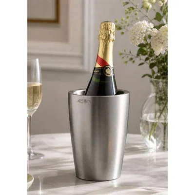 Elia Insulated Curved Bottle Cooler Satin Steel 130mm - Image 4