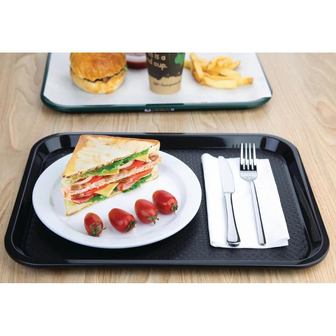 Kristallon Plastic Fast Food Tray Black Medium - Image 6