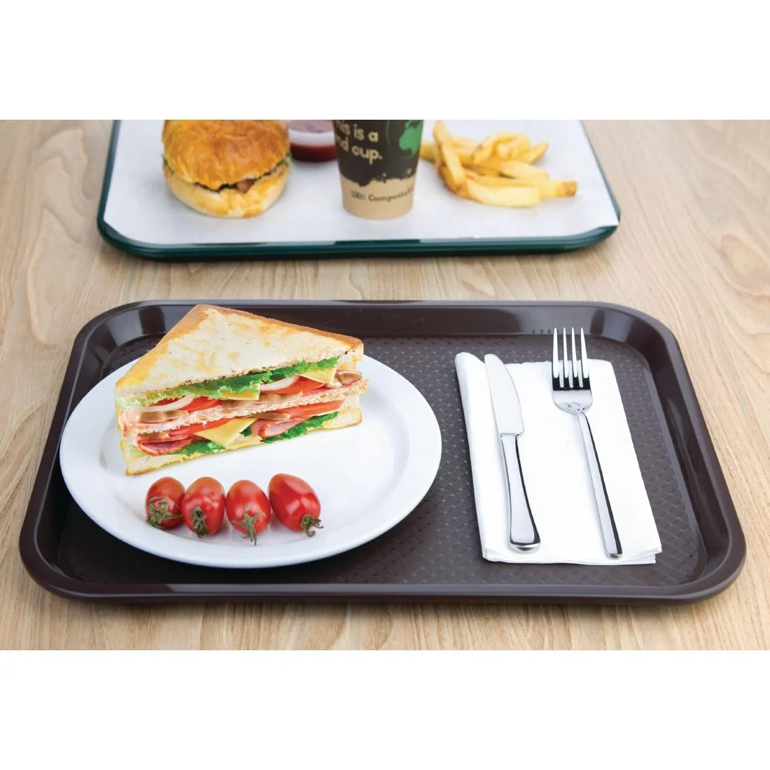 Kristallon Plastic Fast Food Tray Brown Medium - Image 5