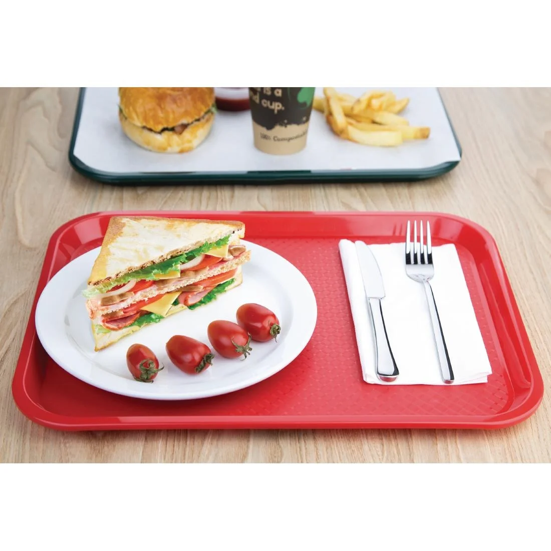 Kristallon Plastic Fast Food Tray Red Medium - Image 5