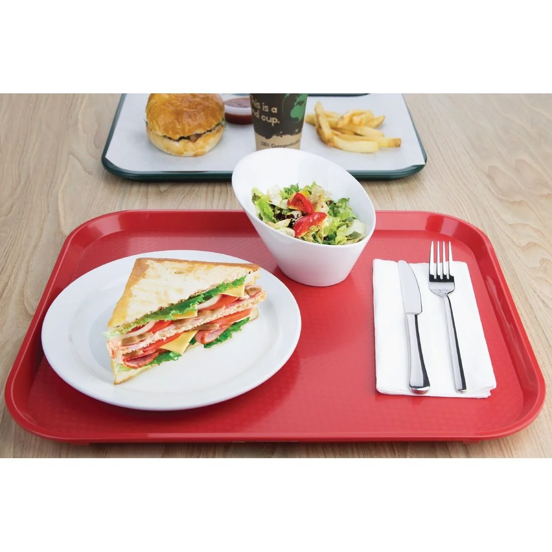 Kristallon Plastic Fast Food Tray Red Large - Image 5