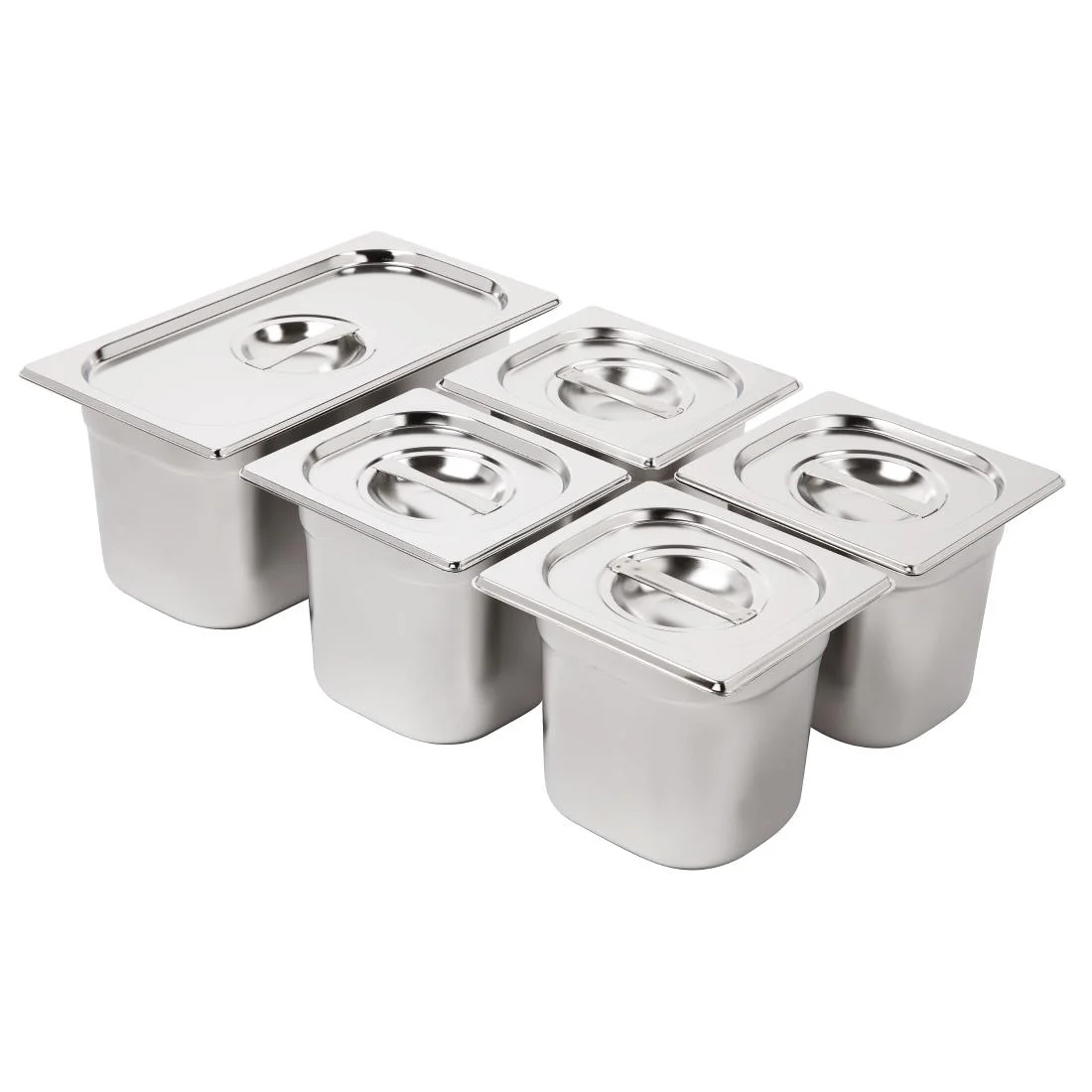 Vogue Stainless Steel Gastronorm Set 1/3 and 4 x 1/6 with Lids - Image 1