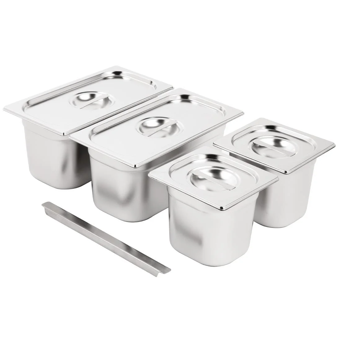 Vogue Stainless Steel Gastronorm Set 2x 1/3 2 x 1/6 with Lids