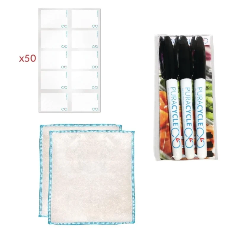 Reusable Sliding Labels Puracycle Reusable Blank Label Pack (50 Labels, 2 Cloths) + Free Pens